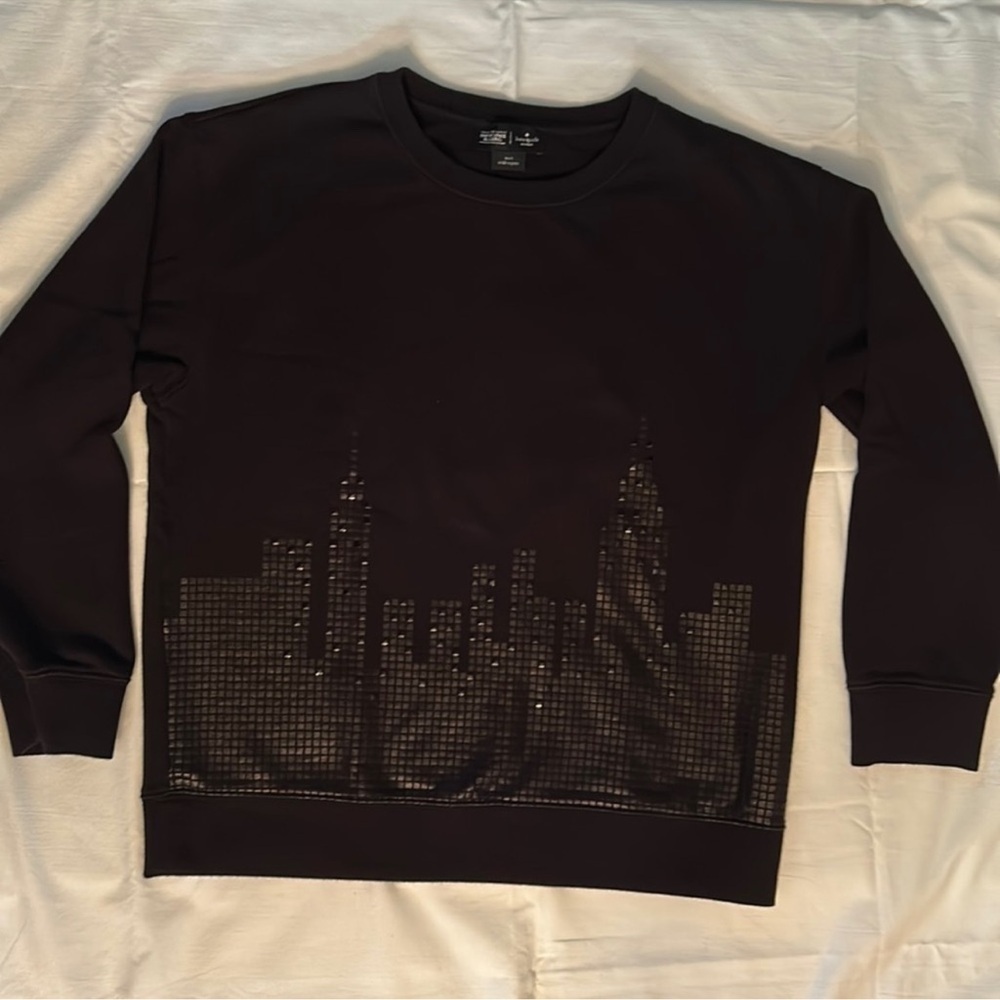 Kate Spade Empire State Building Black Skyline Sweatshirt Size XXS Oversized - Picture 8 of 10